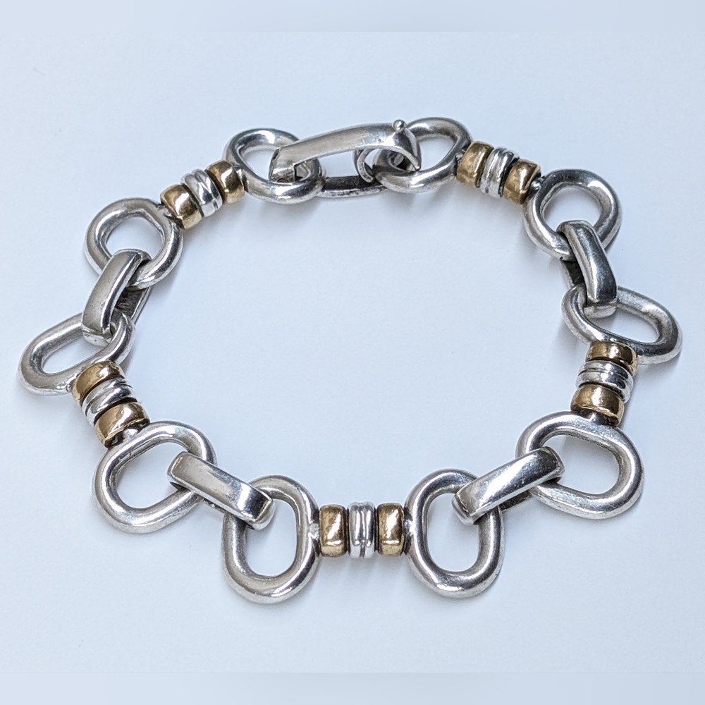 SOLD SOLD 7.5" Vintage Mexico Sterling Silver Brass Custom Made Link Bracelet
